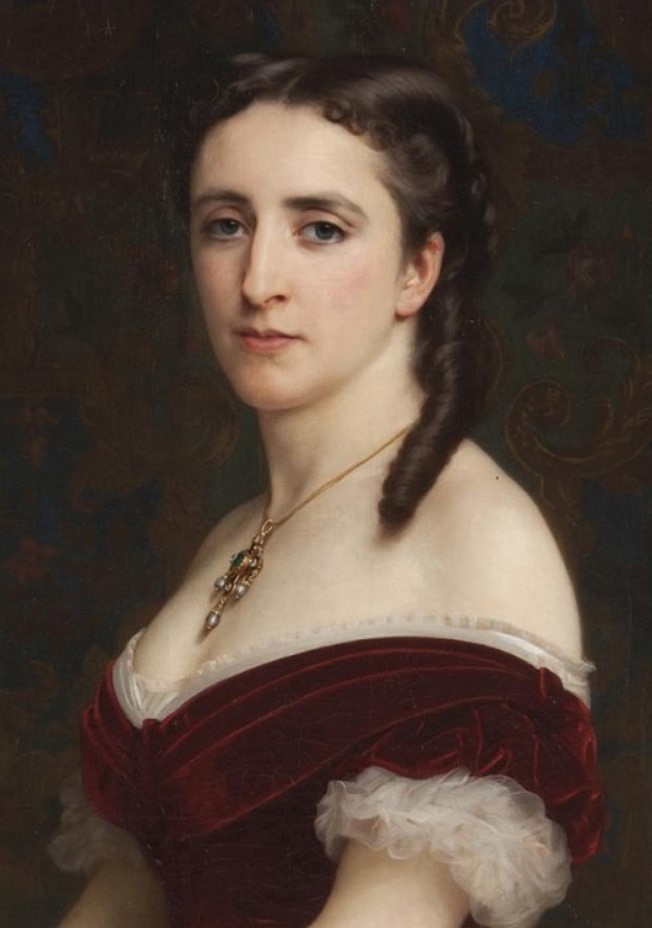 Bouguereau (1825-1905): 1866, Portrait de Mme la vicomtesse de Chabrol (detail), 131x98, private (iR4) =S1867-182. Private commission for 5.000fr.