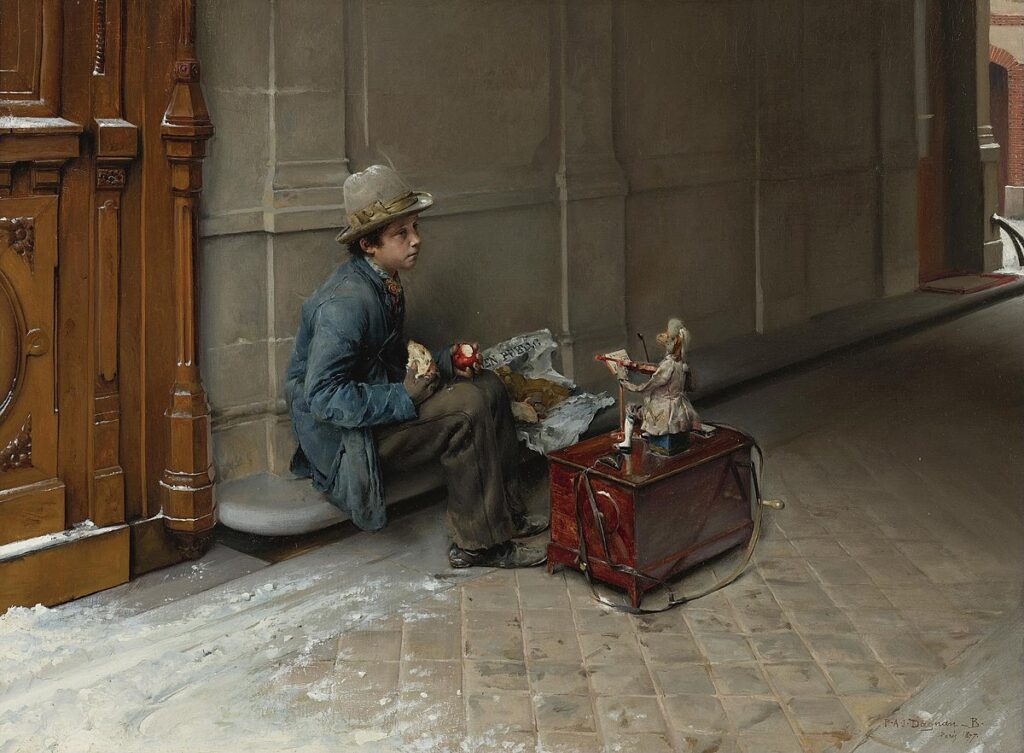 Dagnan-Bouveret (1852-1929): 1877, SDbr,The little Savoyard eating in front of an entrance to a house, 42x56, A2008/10/23 (iR6;iR14;iR2)