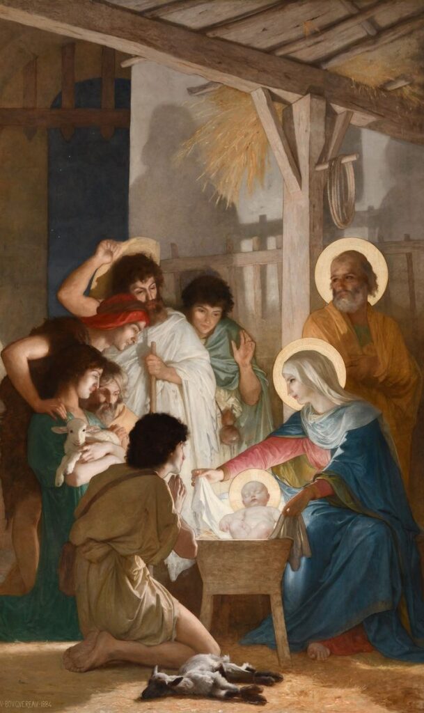 Bouguereau (1825-1905): 1884-88, L’Adoration des Bergers, 354x199, Saint-Vincent-de-Paul church, Paris (iR10;iR459;iR1;R337) =SdAF-1885-333-2, L’Adoration des Bergers -> medaille d'honneur.