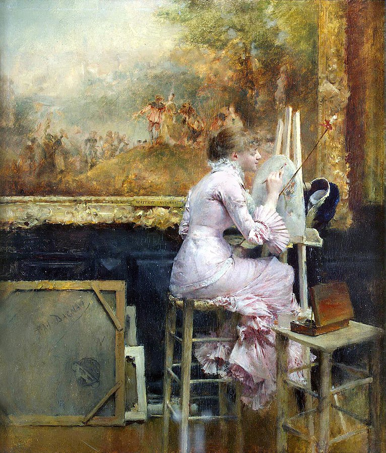 Dagnan-Bouveret (1852-1929): 1889-91ca, Young watercolorist in the Louvre, 36x31, Hermitage (iR6;M95)