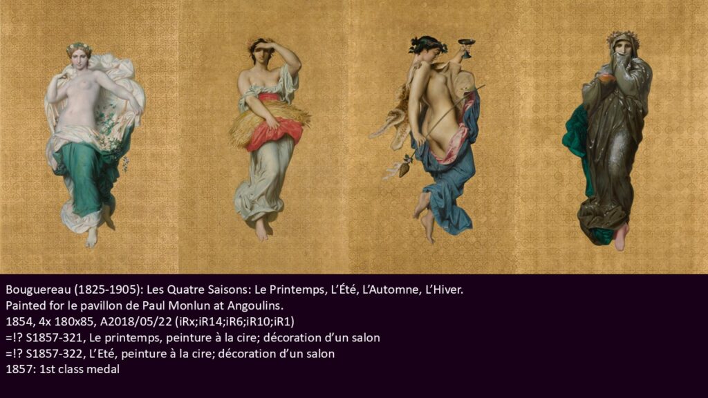 Bouguereau (1825-1905): Les Quatre Saisons: Le Printemps, L’Été, L’Automne, L’Hiver =!? S1857-321+322 (1st class medal)