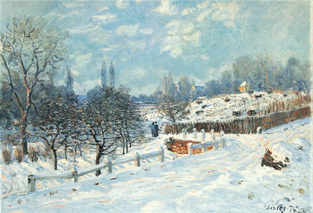 Alfred Sisley: 1874, CR148=CCPP139, SDbr, Snow at Louveciennes, 65x92, private (iR2;iR40;R129,no148;R396,no139;R88II,p452) Provenance: =?? HD1875/03/24-70, Route Louveciennes, neige (65x92) -> Durand-Ruel (210fr); 1891/08/25 Durand-Ruel; Paul Rosenberg; Expos: GPR-1904-38; GP1917-92; PR1922-90.
