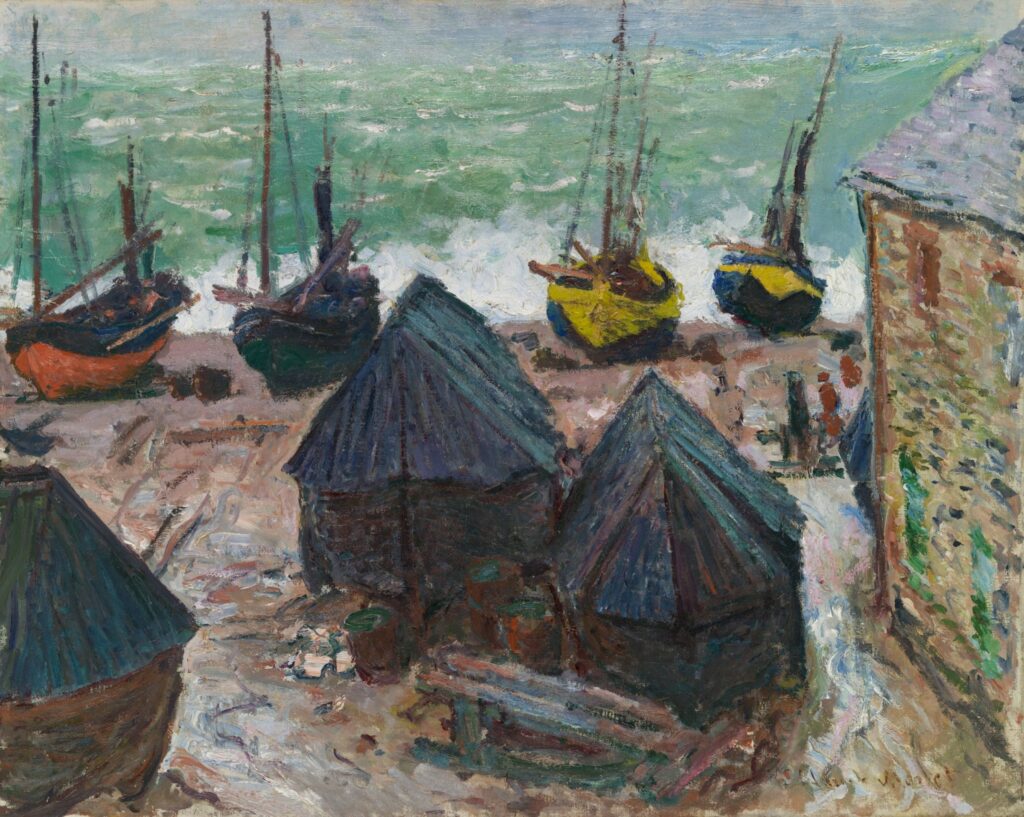 Claude Monet: 1885, CR1024, Sbr, Boats on the beach at Étretat, 66x81, AI Chicago (M20;iR10;iR6;iR422;R22,no1024) Provenance: Bernaert; 1907ca Georges Bernheim; 1911 de Nemes.