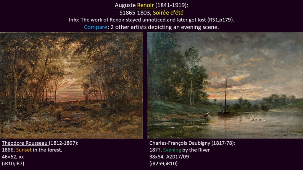 Auguste Renoir: S1865-1803, Soirée d'été (lost). Compare 2 other artists depicting an evening scene.