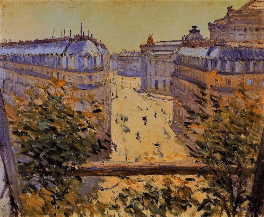 Gustave Caillebotte: 1878, Sbr, 1CR114+2CR99, Rue Halévy, balcony view, 60x73, A2003/05/07 (iR2;iR11;R102,no99;R101,no114) Expos: =DR1894-31; compare: 4IE-1879-14, Rue Halévy, vue d'un sixième étage.