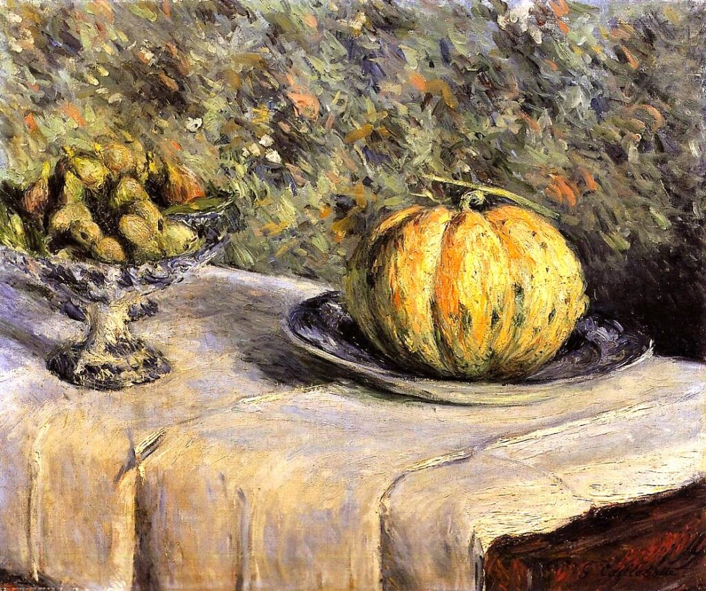 Gustave Caillebotte: 1882ca, Sbr, 1CR211=2CR238, Melon and bowl of figs, 54x65, private (iR2;R102,no238;R101,no211) Expo: DR1894-96. Compare: Renoir 1F553 (R193=R30,no553).