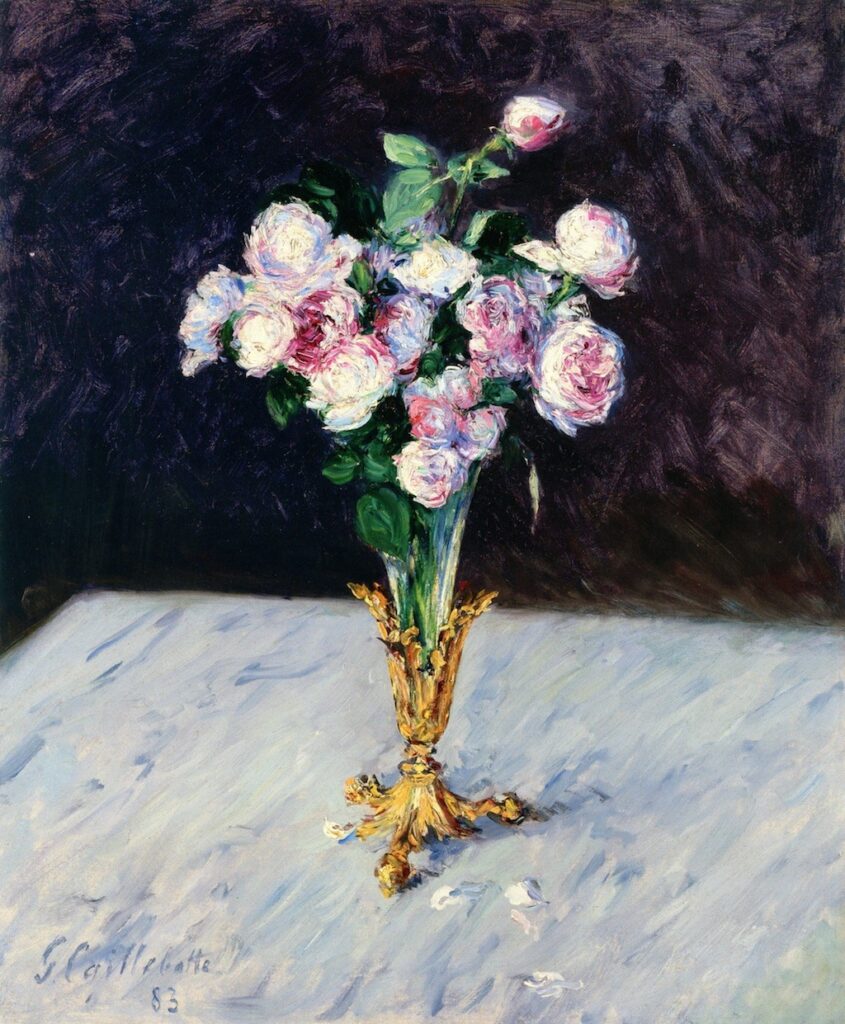 Gustave Caillebotte: 1883, SDbl, 1CR239=2CR253, Bouquet of roses in a crystal vase, 61x51, private (iR2;R102) Expo: =DR1894-80.