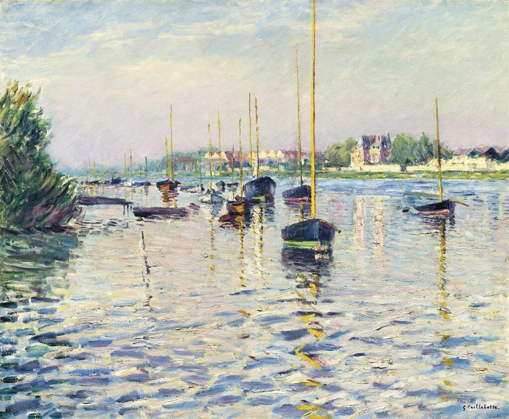 Gustave Caillebotte: 1892ca, Sbr, 1CR381=2CR439, Bateaux au Mouillage sur la Seine à Argenteuil, 58x72, A2015/11/05 (iR11;iR3;R102,no439;R101,no381) Expo: DR1894-40. Provenance: Jean Blum. Location: Château Michelet (right).