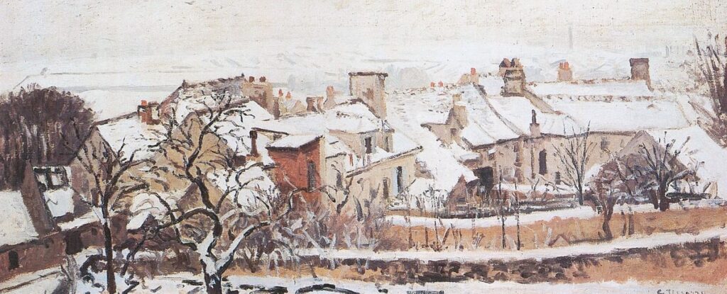 Camille Pissarro: 1872ca, Sbr, CCP238=CR186, Winter at Louveciennes, 55x130, A2017/03/01 (iR6;iR10;iR14;iR2;iR15;R116,no238) Provenance: 1872 Achille Arosa; sale HD1891/05/06-26; Bernheim-Jeune.