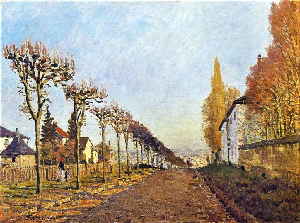 Alfred Sisley: 1873, SDbl, CR102 (Louveciennes, le chemin de Sèvres) =CCPP98, Chemin de la Machine, Louveciennes, 55x73, Orsay (iR2;iR4;iR40;R53,p74;R17,p171;R38;R166,p120;R129,no102;R396,no98;M1) Provenance: Dachery; sale HD1899/05/30-47, Route aux environs de Marly, effet d'automne -> Peytel 9.300fr. Expos: EU1900-616, L'Allée, à M. Peytel; Copenhagen-1914-126. Compare: 2IE-1876-239, Une route aux environs de Marly; Appartient à M. Martin.