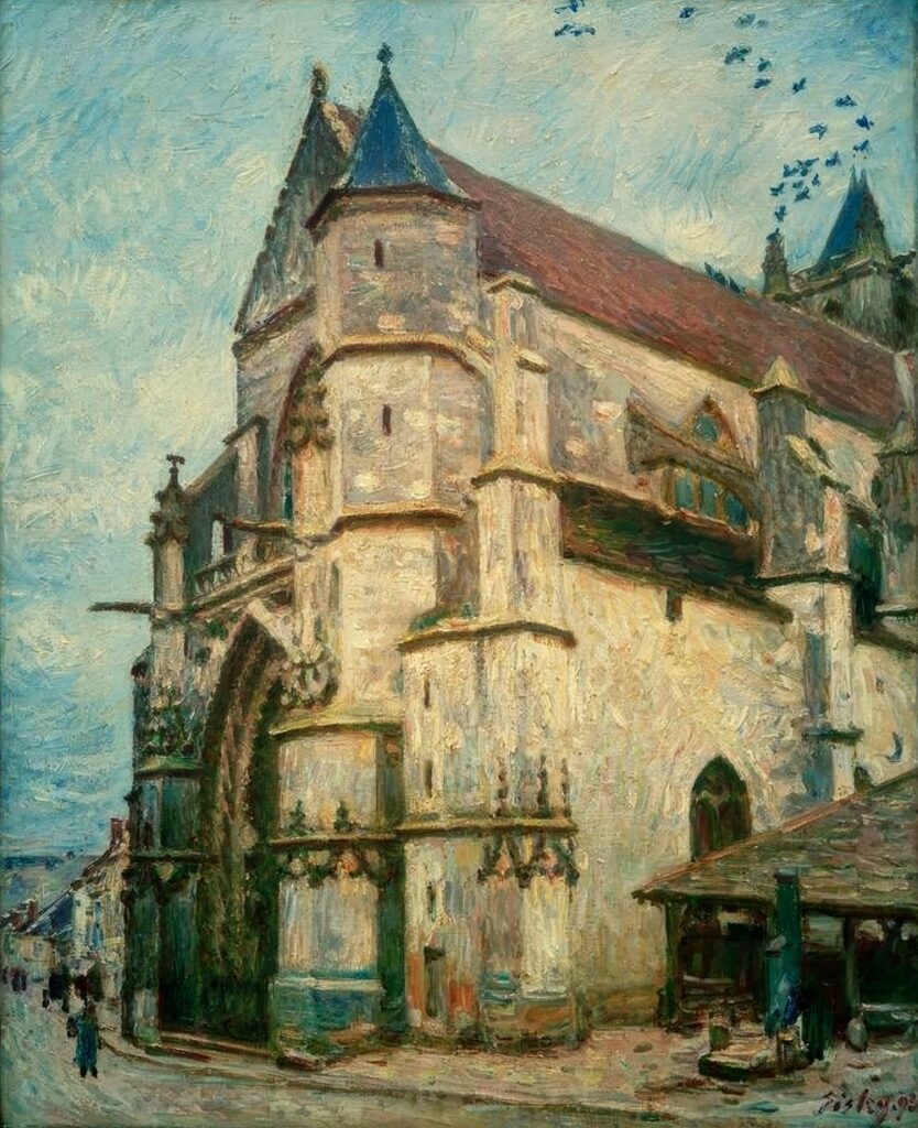 Alfred Sisley: 1893, SDbr, CR822=CCPP930, Moret-sur-Loing, une vieille église l'après-midi, 83x64, private (iR155;iR10;iR486;iR1;R38;R129,no822;R396,no930) Provenance: 1895 Viau; Expo: SNBA1894-1062; GP1897-48; GP1899-77; GP1917-55.
