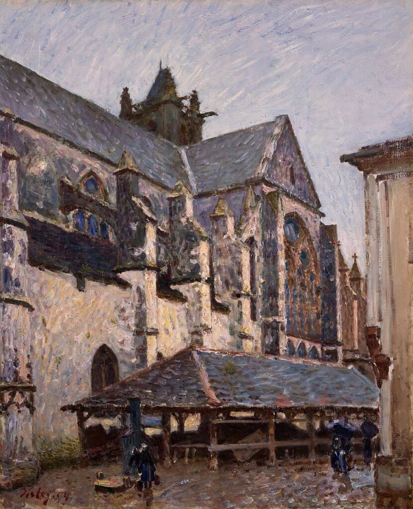 Alfred Sisley: 1894, SDbl, CR834=CCPP939, The old church of Moret-sur-Loing in the rain (transept side), 73x60, Birmingham MAG (iR155;iR2;iR1;R38;R129,no834=CCPP939;M182) Expo: =SNBA-1894-1064, Une vieille église; par la pluie. Provenance: sale atelier Sisley GP1899/05/01-15 -> Bernheim-Jeune.