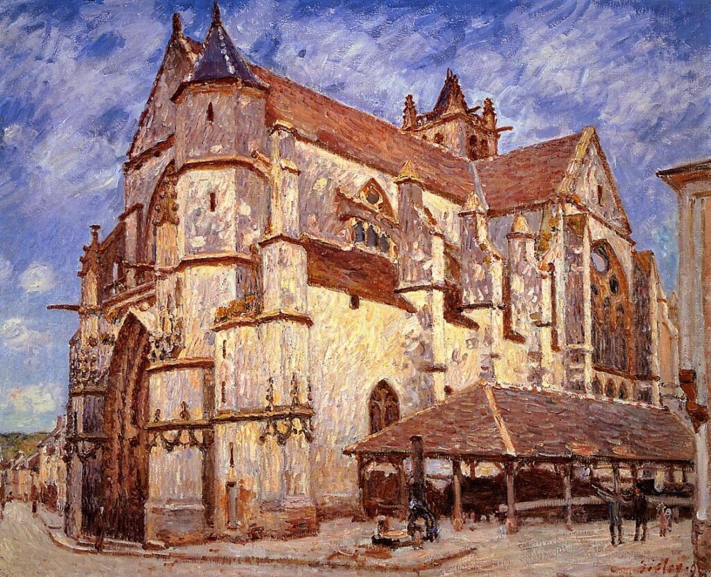 Alfred Sisley: 1894, SDbr, CR835=CCPP934, The church at Moret-sur-Loing, evening, 81x100, private (iR2;iR1;R129,no835;R396,no934) Expo: SNBA1896-1149, Eglise de Moret (le soir). Provenance: sale atelier Sisley GP1899/05/01-13 -> Viau; sale HD1908/02/20-37.