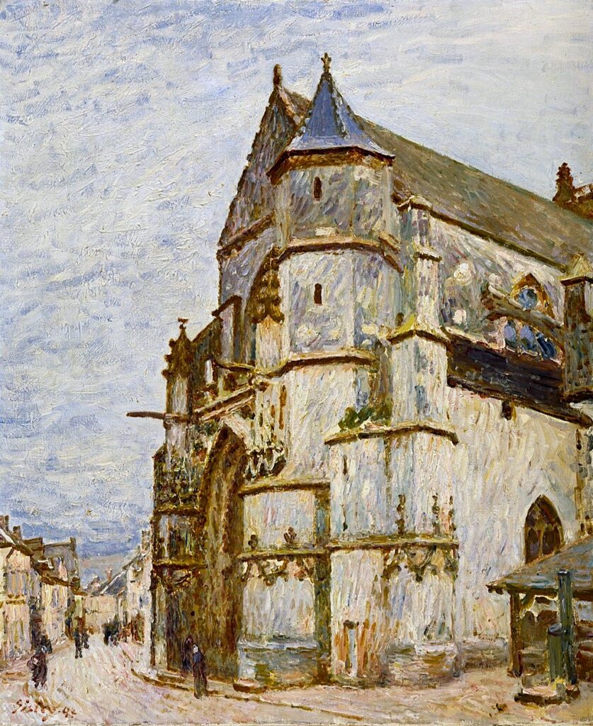 Alfred Sisley: 1894, SDbl, CR836=CCPP936, The Church at Moret-sur-Loing, after the rain, 73x60, Detroit IA (iR155;iR2;iR1;R129,no836;R396,no936;M151) Expo: SNBA1894-1065, Une vieille église; après la pluie; GP1897-40. Provenance: sale atelier Sisley GP1899/05/01-14 -> Payen; sale HD1916/06/29-107 -> Durand-Ruel.