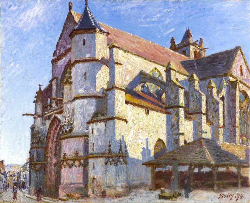 Alfred Sisley: 1894, SDbr, CR838=CCPP940, La vieille église de Moret-sur-Loing, le matin au soleil, 66x82, A2018/02/28 (iR11;iR14;iR1;R129,no838;R396,no940) Expo: SNBA-1894-1063, Une vieille église; le matin au soleil; =?? GP1897-36, Église de Moret, le matin, 1894; GP1917-13. Provenance: Montaignac; sale GP1917/12/03-84.