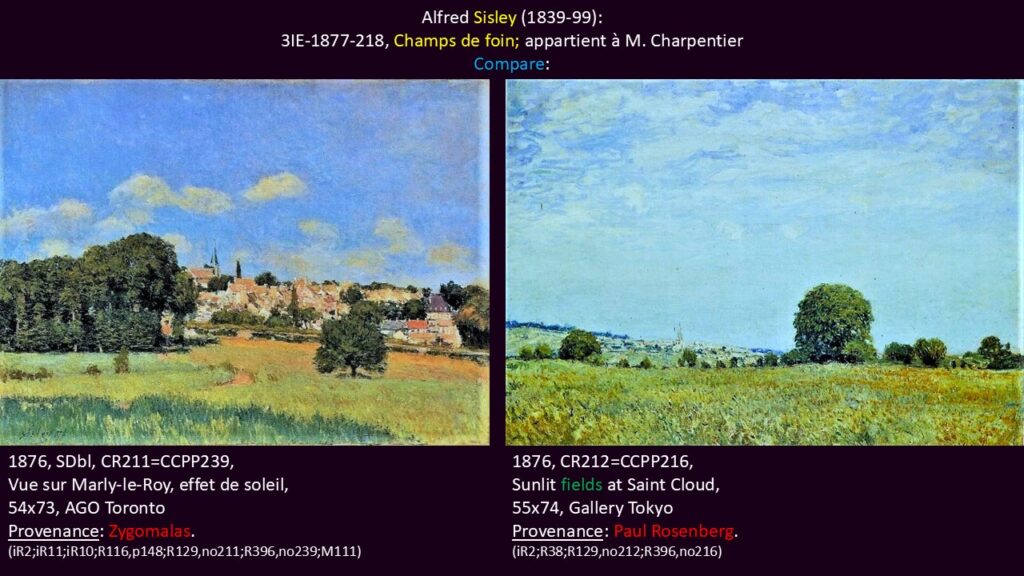 Alfred Sisley: 3IE-1877-218, Champs de foin; appartient à M. Charpentier. Compare two views of fields: CCPP239 +CCPP216.