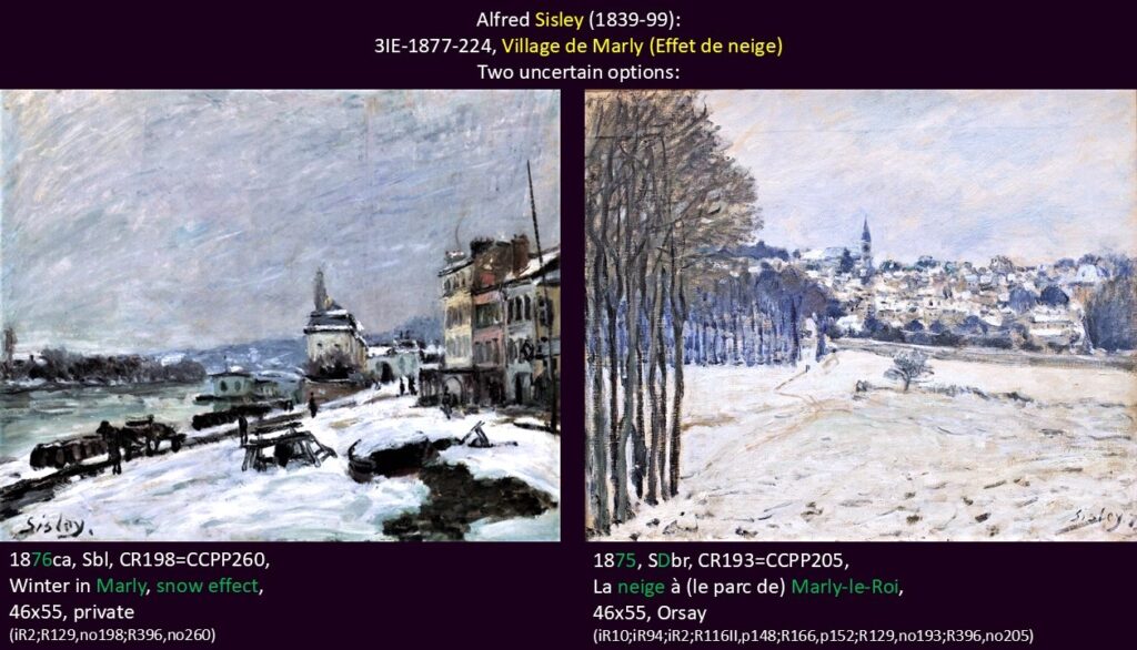 Alfred Sisley: 3IE-1877-224, Village de Marly (Effet de neige). Two uncertain options: CCPP260 +CCPP205.