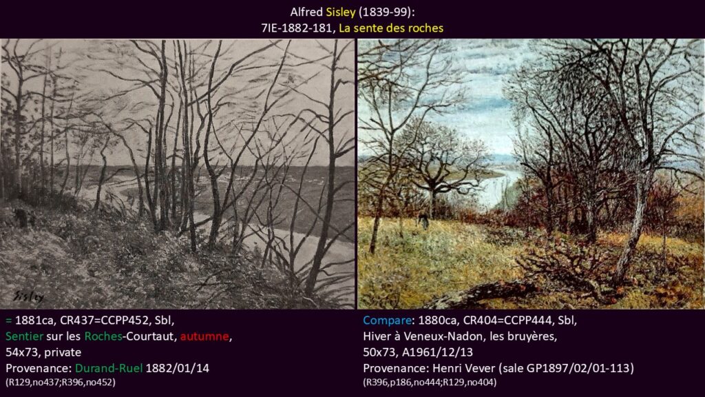 Alfred Sisley: 7IE-1882-181, La sente des roches =CCPP452; compare: CCPP444.