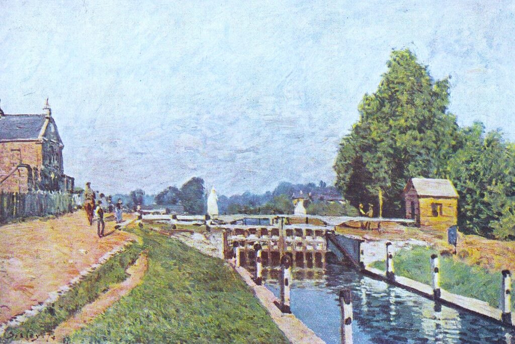 Alfred Sisley: 1874, SDbl, CR119=CCPP153, Hampton Court lock, 50x73, ESC Cairo (iR10;iR40;R166,p44;R129,no119;R396,no153) Provenance: Faure. Expo: =? GP1897-139, Moseley Look (sic), Hampden Coort (sic), 1874, appartient à M. F...