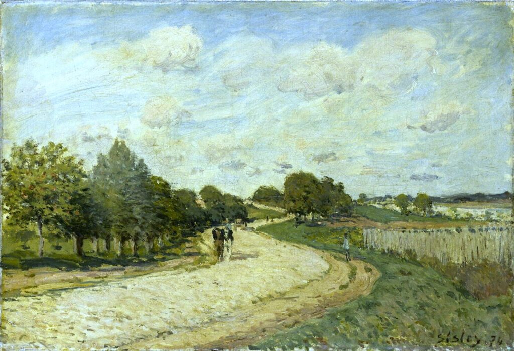 Alfred Sisley: 1874, SDbr, CR132=CCPP130, La Route de Mantes, 38x55, Louvre (M5;iR10;iR2;R38;R129,no132;R396,no130) Provenance: Boutard; Mll. E. Gérin. Expos: GP1897-21; GP1917-11.