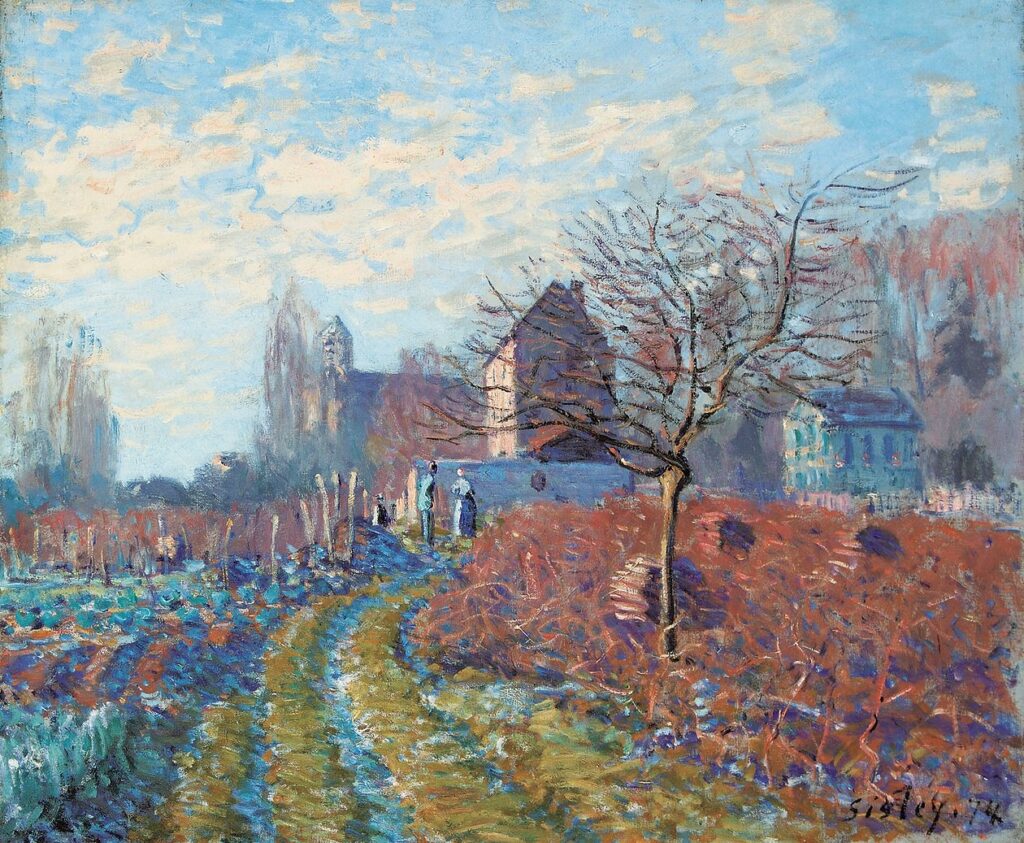 Alfred Sisley: 1874, SDbr, CR143=CCPP143, Gelée blanche, été de la Saint-Martin, 47x56, private (iR155;iR10;iR11;iR2;R129,no143;R396,no143) Provenance: compare: HD1875/03/24-73, Paysage (46x55) -> 300fr Durand-Ruel; 1875/04 Durand-Ruel; 1893/06/16 abbé Gaugain; sale HD1901/05/06-19; Georges Petit. Expo: GP1897-144.