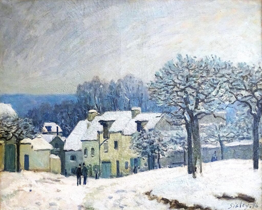 Alfred Sisley: 1876, SDbr, CR196=CCPP257, La place du Chenil à Marly, effet de neige, 50x62, MBA Rouen (HW18;iR2;iR5;R38;R129,no196;R396,no257;M12) Provenance: Depeaux; sale GP1906/05/31-60. Expo: GP1897-5; GP1899-69.