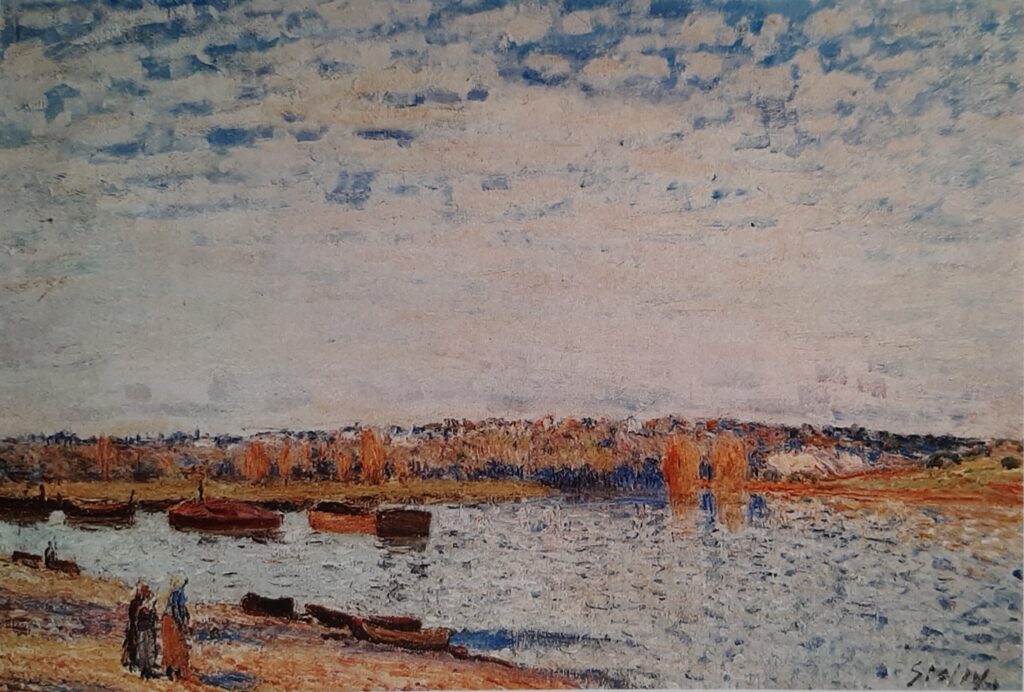 Alfred Sisley: 1884ca, Sbr, CCPP579 CR-, La Seine à Saint-Mammès, 38x55, private (R396,no579;iR40) Provenance: Simon Teutsch; sale HD1927/06/29. Expo: =? GP1897-117, La Seine, à Saint-Mammès, appartient à Mme S. Teutsch.