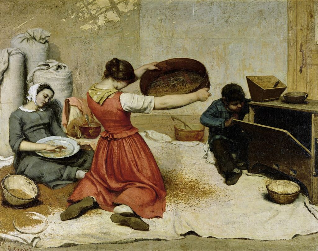 Gustave Courbet (1819-77): 1854, The wheat sifters, 131x167, MBA Nantes (iR6;M16) Expos: EU-1855-2804, withdrawn -> Pavillon du Réalisme; EU-1900-C-142, Les cribleuses de blé (Musée de Nantes; E.U.1855)