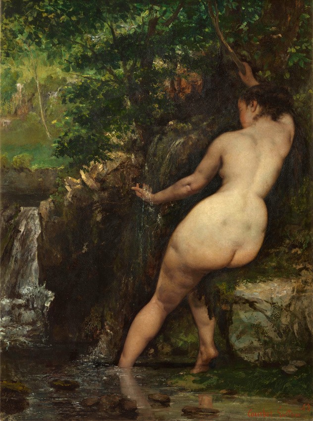 Gustave Courbet (1819-77): 1868, CR627, SDbr, Baigneuse à la source, 128x98, Orsay (M1;iR10;R231-1;R110,no627) Expos: EdBA-1882-19; EU-1900-C-148, La Source (1868) (à Mll. Courbet)