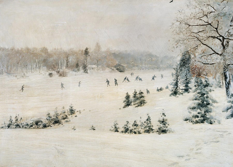 Giuseppe de Nittis: 1880ca, DMM199?, Skating (winter snow scenery), 54x74cm?, PGdN Barletta (iR10;iR114;iR195;M8;R277,no199?;M262) =EU-1900-Exposition de la Ville de Paris-?, Patinage au bois de Boulogne.