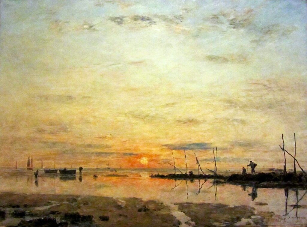 Eugène Boudin: 1884, CR1880, SDbr, (Coucher de soleil à) marée basse, 117x160, MBA Saint-Lô (iR6;iR10;iR1;R122,no1880;R318,no99) =SdAF-1884-316, Marée basse -> bought by the State (1.200fr).
