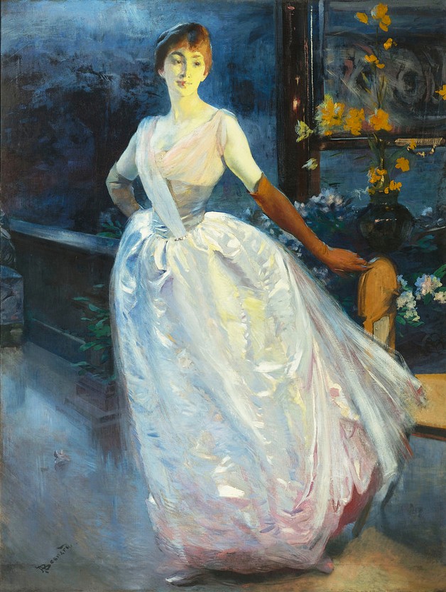 Paul-Albert Besnard (1849-1934): 1886, Portrait de Mme Roger Jourdain (Henriette Marie Dubois de Moulignon), 199x151, Orsay (M1;iR6;iR10;iR1;R231-1+2) Expos: SdAF-1886-208, Portrait de Mme R. J…; =EU-1900-C-34, (à M. Roger-Jourdain; S.1886)