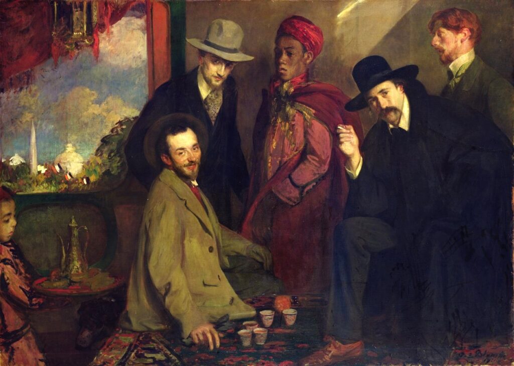 Jacques-Émile Blanche (1861-1942): 1901, André Gide and his friends at the Café Maure in the Tunesian pavilion of the Exposition Universelle in 1900, 156x220, MBA Rouen (iR155;iR10;R472,no87;M12)
