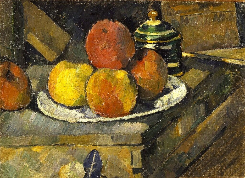 Paul Cézanne: 1878-82ca, V1606=FWN729, Fruit and Sugar Bowl, 24x34, Langmatt M. Baden (iR6;iR10;iR493;R231-1;R48,no456;R189,no1606;iR194,no729) Provenance: Vollard; sale 1899/09/02 (500fr); Viau; sale 1900/04-10; S. Brown.