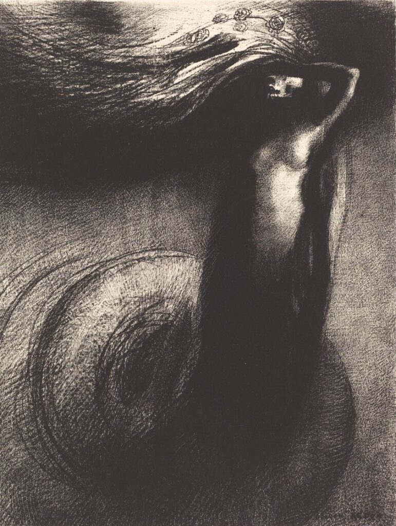 Odilon Redon: 1889, M97, La Mort: Mon ironie depasse toutes les autres!, litho, 26x20 (iR155;iR10;iR40;M11;M72;R231-1;aR13,no97) =EU-1900-C-VIII-2645, A Gustave Flaubert; 3. La Mort (1689); litho.