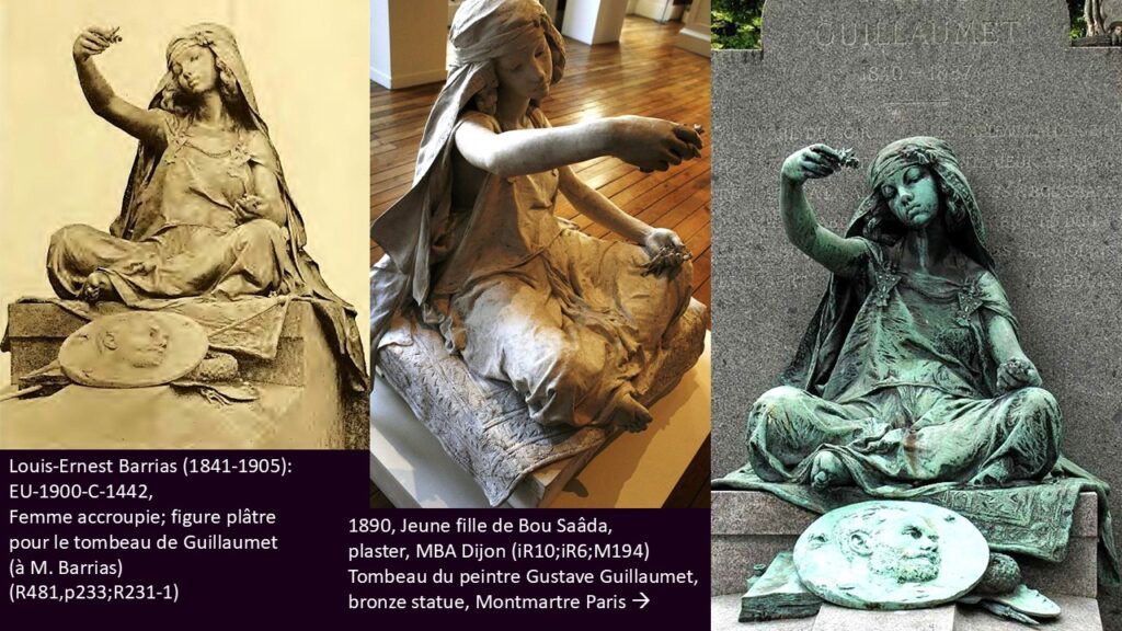 Louis-Ernest Barrias (1841-1905): EU-1900-C-1442, Femme accroupie; figure plâtre pour le tombeau de Guillaumet. See original plaster, now in Dijon and compare the bronze version on the graveyard.