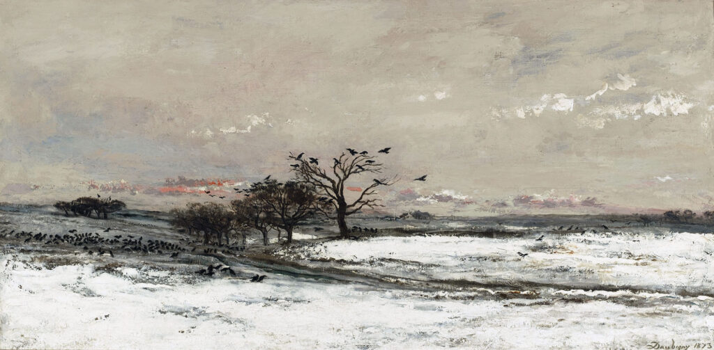 Daubigny (1817-78): 1873, SDbr, La Neige, 101x202, Orsay (iR10;iRx;M1;R231-1+2) Expos: S1873-415; EU-1878-228; EU-1900-C-162, L'Hiver (à Gillibert; S.1873).