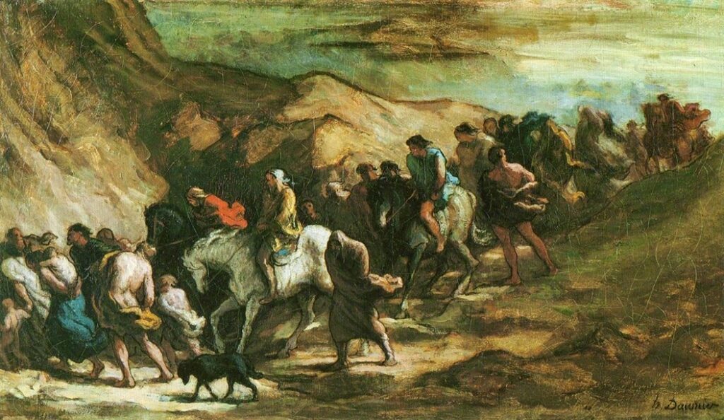 Daumier (1808-79): 1848-52ca, Sbr, The Fugitives, on paper, 40x69, Km Winterthur (iR10;M87;R231-1+2) Provenance: Oskar Reinhart. Expo: =EU-1900-C-181, Les émigrants (à M. Sarlin)