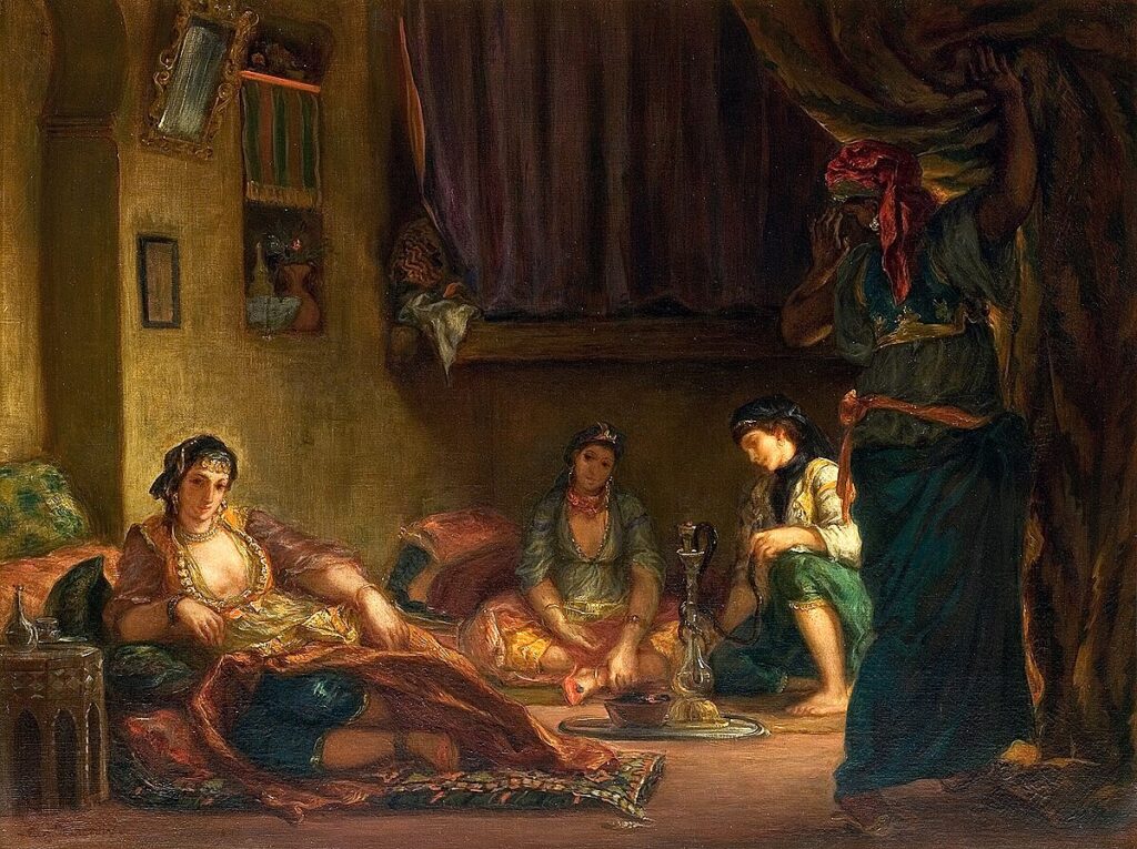 Delacroix (1798-1863): 1847, Femmes d'Alger dans leur intérieur, 85x112, MF Montpellier (iR6;iR10;M14;R231-1) Expos: S1849; EU-1900-C-218, Femmes d'Alger dans leur intérieur (Musée de Montpellier)