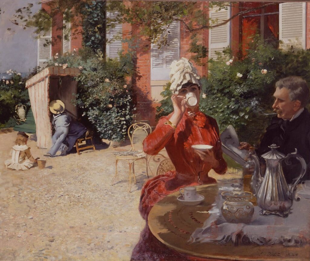 Ernest-Ange Duez (1843-1896): 1886, The Lunch on the Terrace, Villerville, 81x100, galerie Heim Basel (iR10;R231-1+2) =EU-1900-C-263, Le déjeuner sur la terrasse (Villerville, 1886; à M. Revillon)
