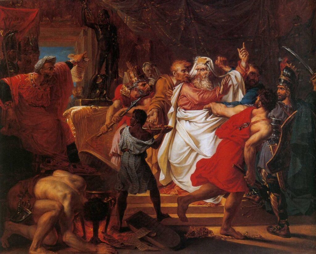 Baron Antoine-Jean Gros (1771–1835): 1792, The constancy of High Priest Eleazar, ?cm, MBA Saint-Lô (iR10;iR169;iR48;R231-1+2) =EU-1900-C-337, Eléazar préfère la mort au crime de violer la loi en mangeant des viandes défendues (1792 le second-Grand Prix de Rome; Musée de Saint-Lô).