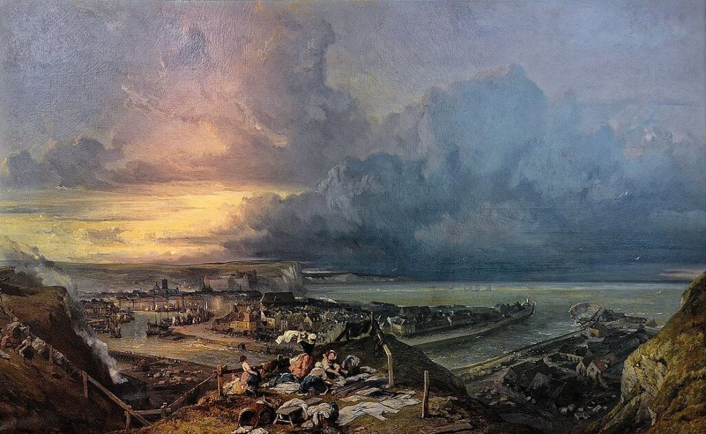Eugène Isabey (1803-86): 1842, Vue de la ville et du port de Dieppe, 164x251, MBA Nancy (iR6;iR10;iR23;M218) Expos: S1842; EU-1900-C-383, Le port de Dieppe (Musée de Nancy; S.1842)