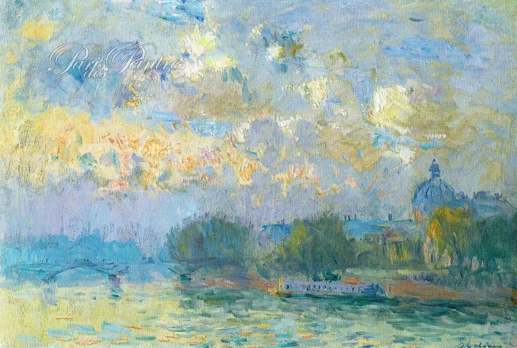 Albert Lebourg: 1900ca, Le Pont des Arts et l'Institut de France, effet de soleil au matin, ?cm, Palais de L'Institut (iR10)