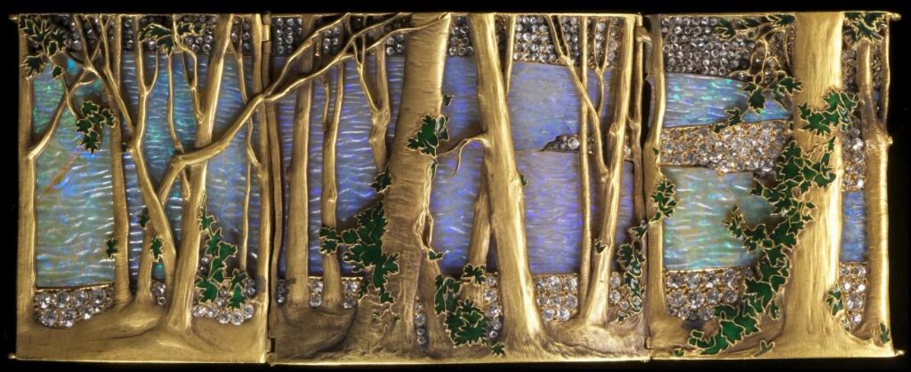 René Lalique (1860-1945): 1898-99, Wooded landscape, choker plaque, 5x13, CGM Lisbon (M103;iR10;R231-19) =EU-1900-cl95-112.