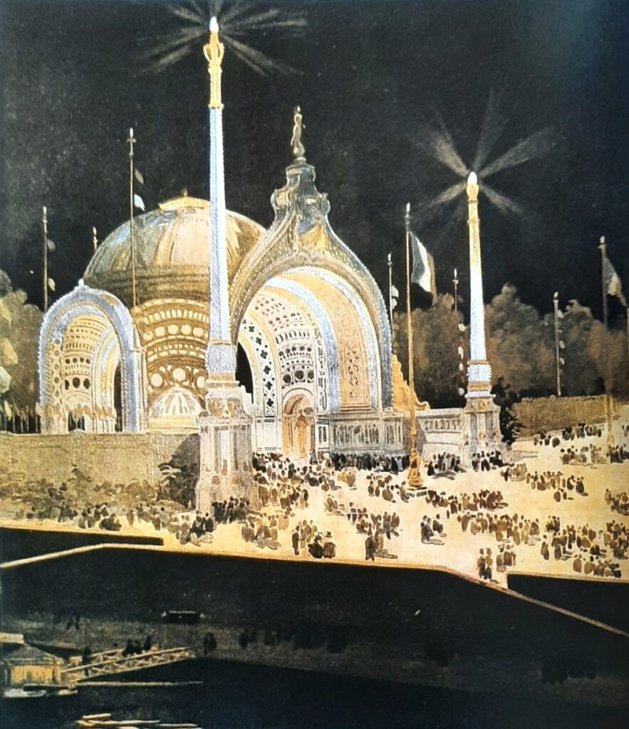 M.F. Bellenger: 1900ca, Main entrance Exposition Universelle 1900 (Porte monumentale / Binet) illuminated at night, wc (R504,p6;R231;iR10;iR108)