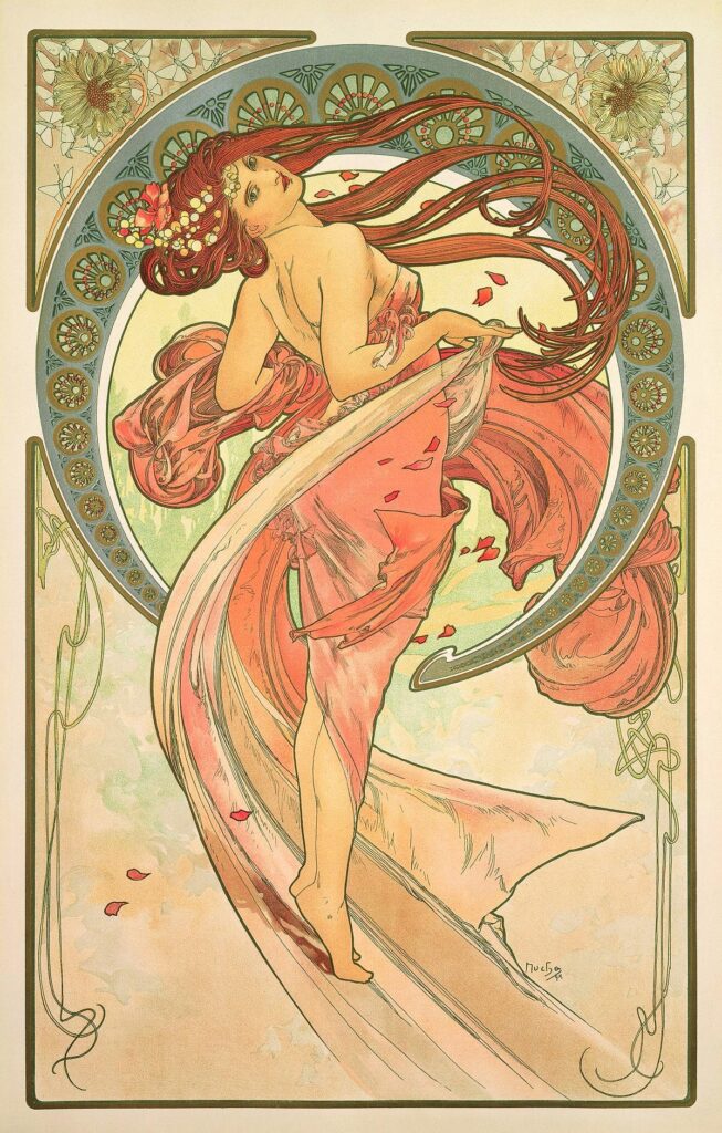 Alphonse Mucha (1860-1939): 1898, The dance (serie The Art), colour litho, 60x38 (iR10;R507,p24)