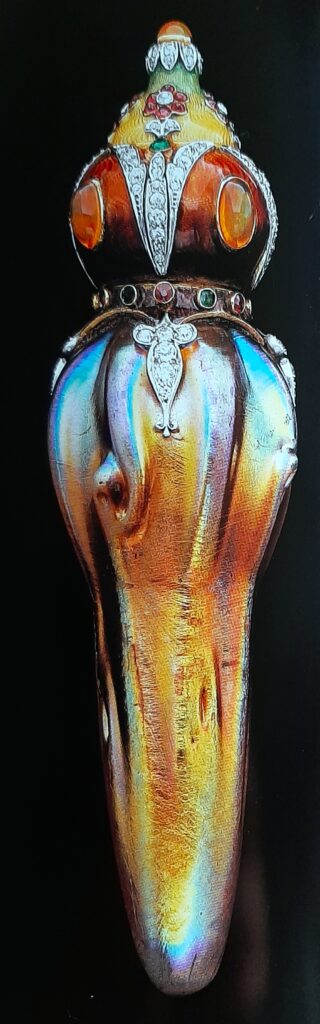 Louis Comfort Tiffany (1848-1933): 1900ca, Vinaigrette, favrile glass +enameled gold etc, 13cm, private (R505,p119=no58;R231-18) =? EU-1900-cl73-USA-16