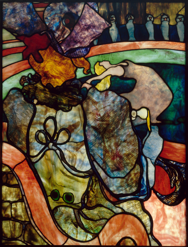 Toulouse-Lautrec (1864-1901) + Tiffany (1845-1933): 1894-95ca, Au Nouveau Cirque (Papa Chrysanthème, verre, 120x85, Orsay (M1) =SNBA-1895-392