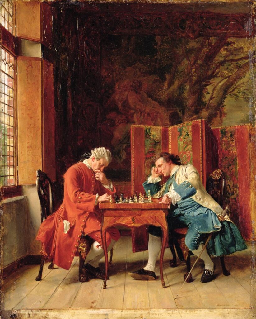 Ernest Meissonier (1815-91): 1856, The chess players, oc, 26x21, Kh Hamburg (iR155;iR10;aR1;M50) Compare: S1835 (=GP1884-2); S1841 (2nd class medal)