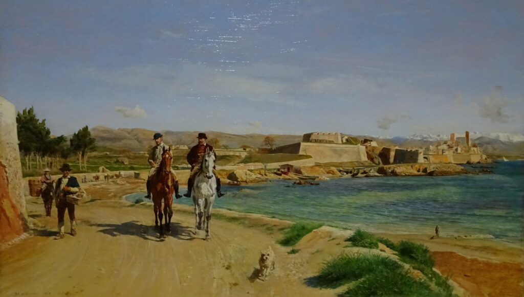 Ernest Meissonier (1815-91): 1868, SDbl, Antibes, La promenade à cheval, 46x76, Orsay (HW;M1;iR10;R231-7) Expos: EU-1878-627, Antibes (Alpes-Maritimes); Munich-1879-2114.